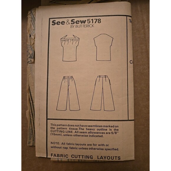 Vtg See & Sew (Butterick) Sewing Pattern - 5178 Misses' Top & Cullottes (12-16) - Picture 4 of 4